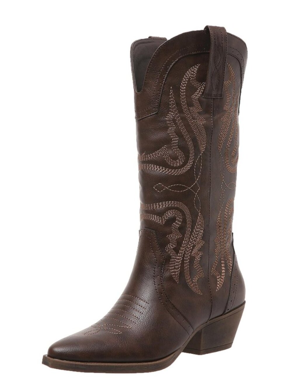 Cowboy Boots for Women Western Cowgirl Mid Calf Chunky Heel Snip Toe Boots